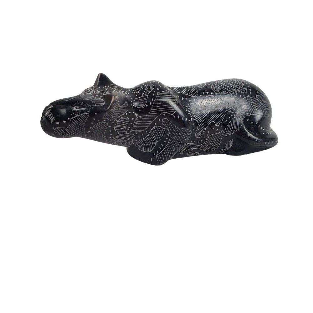 Crouching Lion - Hand Carved Black & White Soapstone Sculpture 4" Kenya, Africa